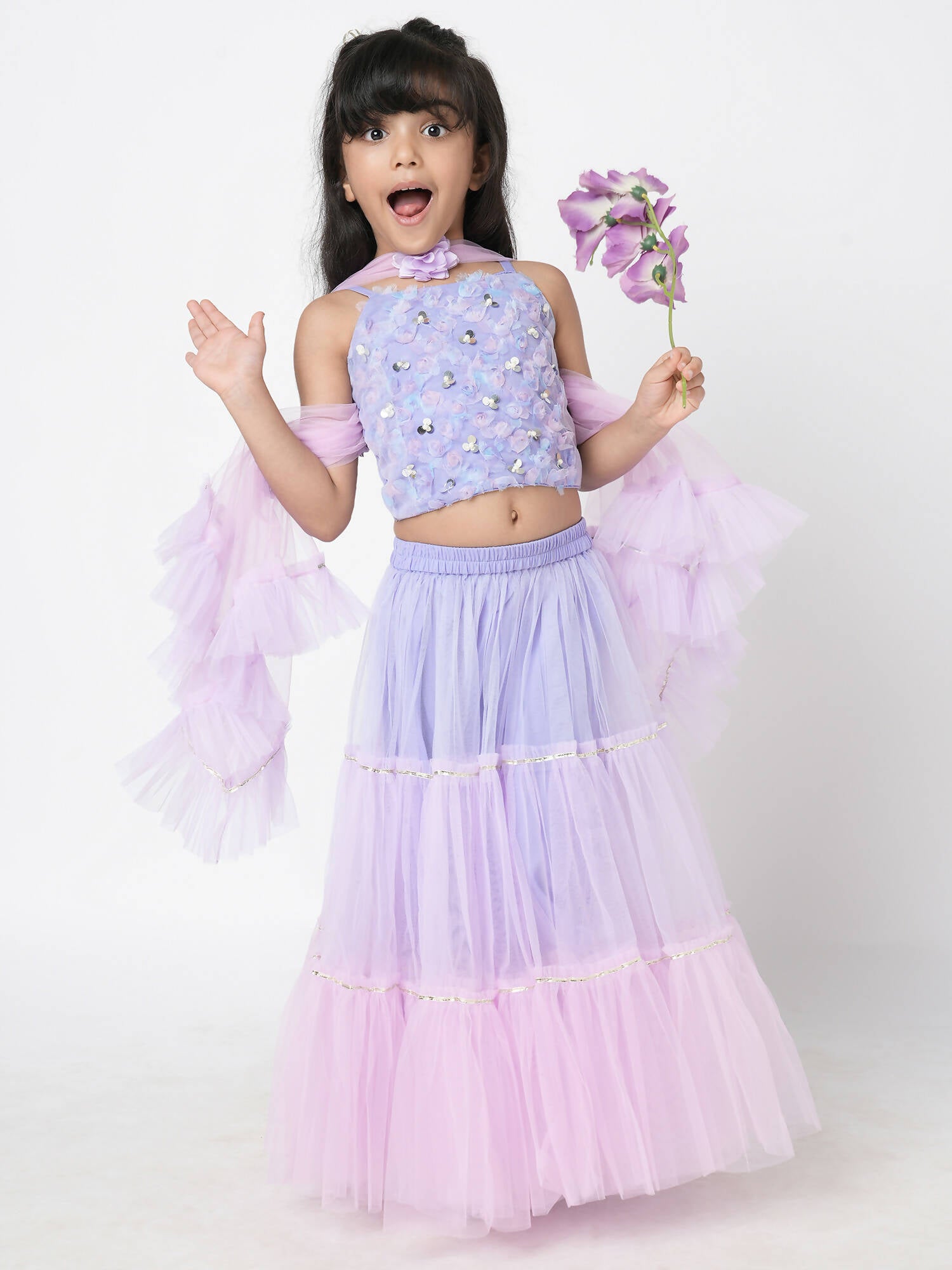 Lil Drama Girls Choli Ghaghra With Dupatta Set - Lavender - Distacart