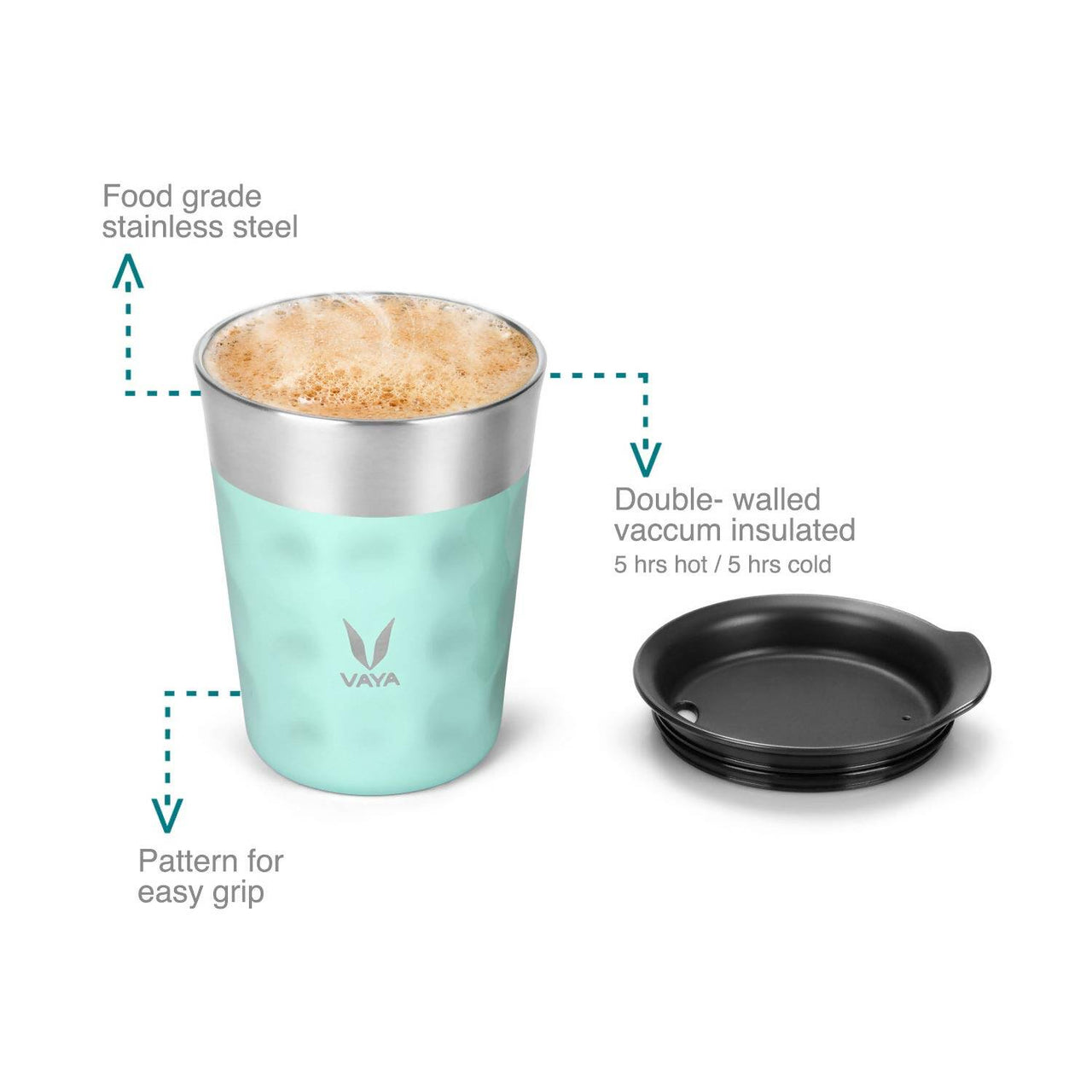 Vaya Popcup Insulated Coffee Mug Tumbler With Lid - 250 ml (Cool Cyan) - Distacart