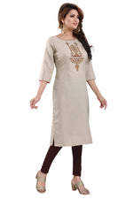 Thumbnail for Snehal Creations Boastful Beige Color Casual Cotton Ladies Kurti With Embroidery - Distacart
