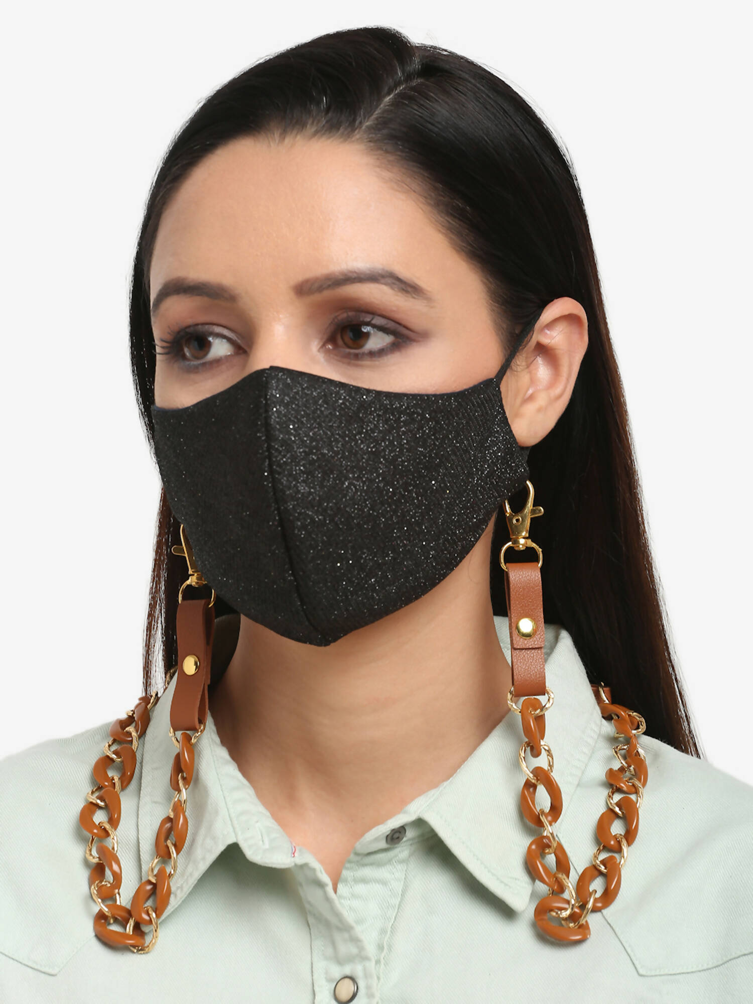 Women's Pack Of 2 Brown Gold Toned Beaded Mask Chains - Ruby Raang - Distacart