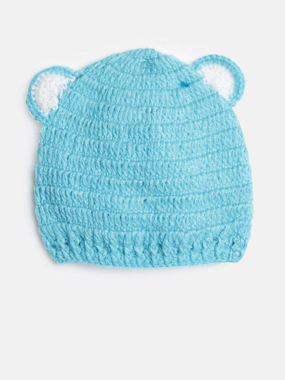 Chutput Kids Woollen Hand Knitted Leo Detail Cap - Blue - Distacart