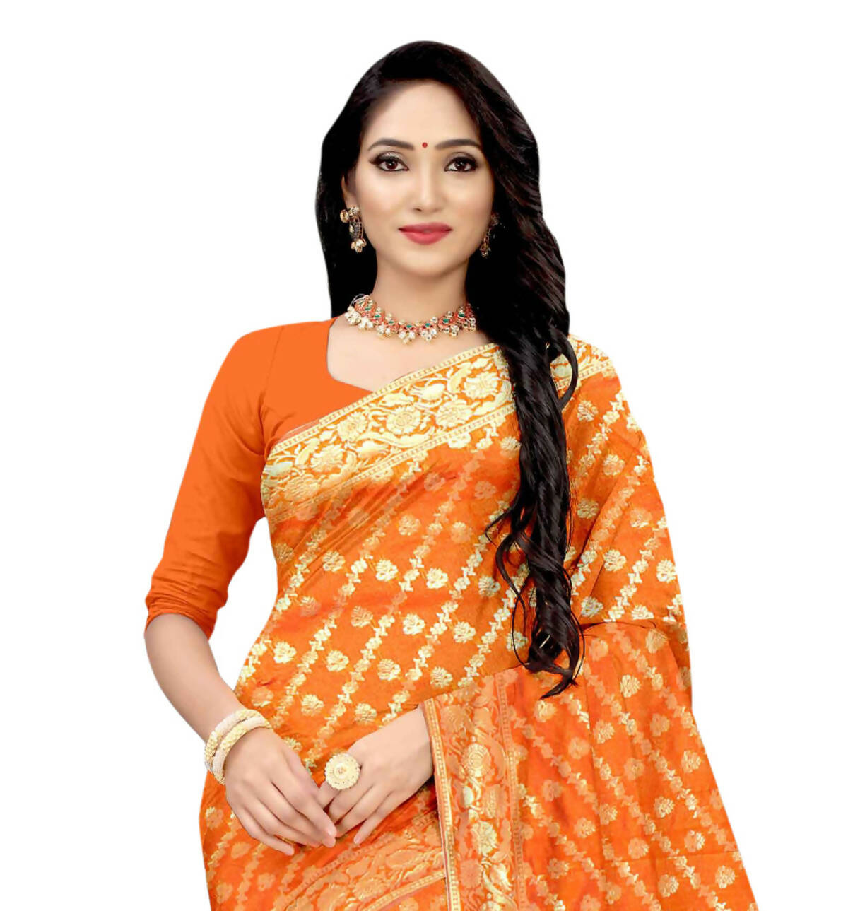 Vamika Orange Weaving Banarasi Jacquard Saree - Distacart