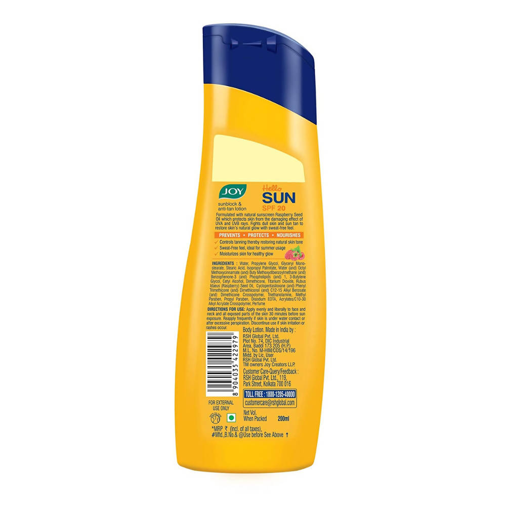 Joy Hello Sun Sunblock & Anti-Tan Sunscreen Lotion SPF 20 PA++ - Distacart