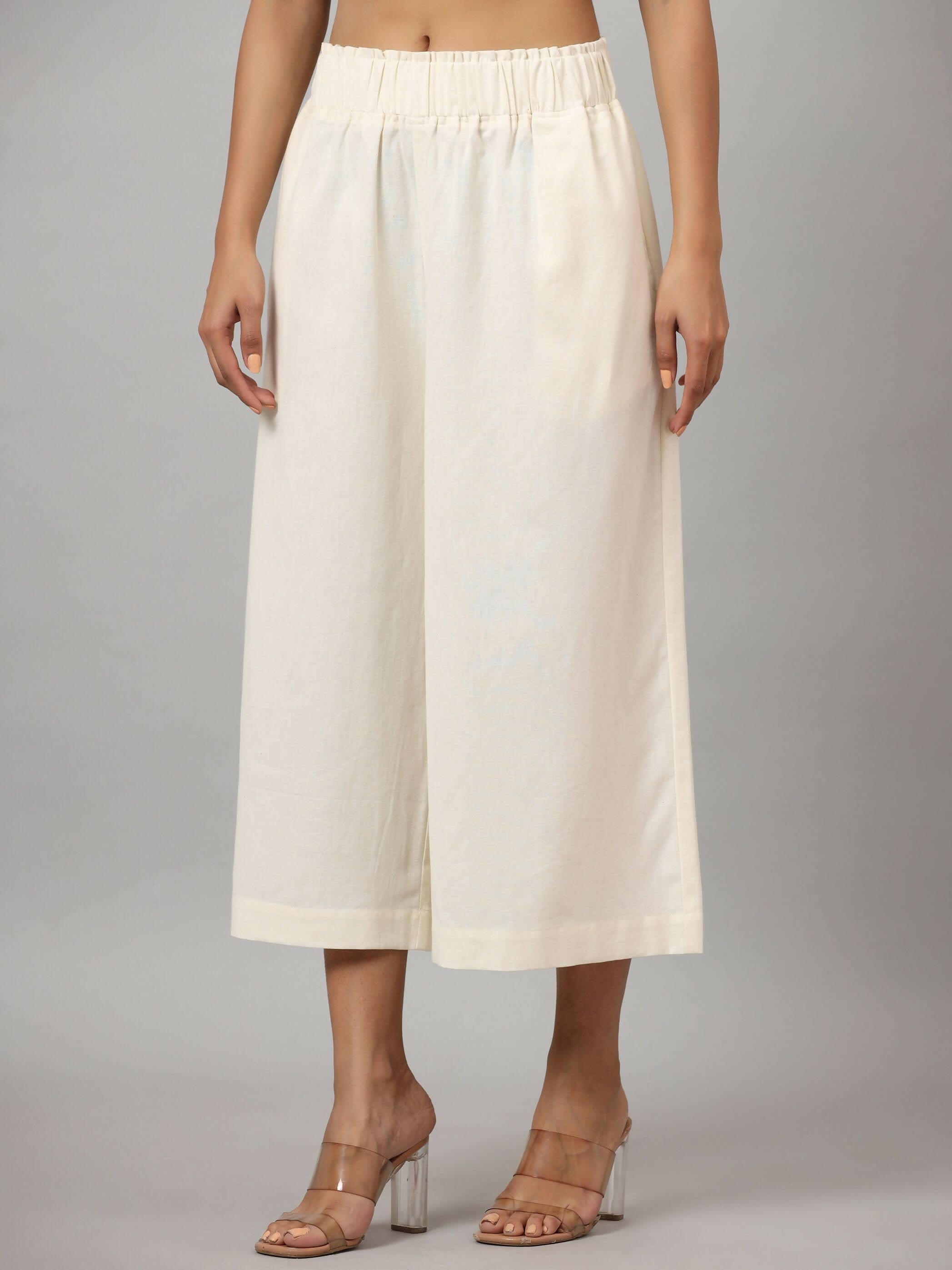 Juniper Women's Ivory Cotton Flex Flared Culottes - Distacart