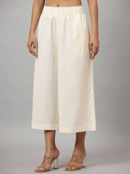 Juniper Women's Ivory Cotton Flex Flared Culottes - Distacart