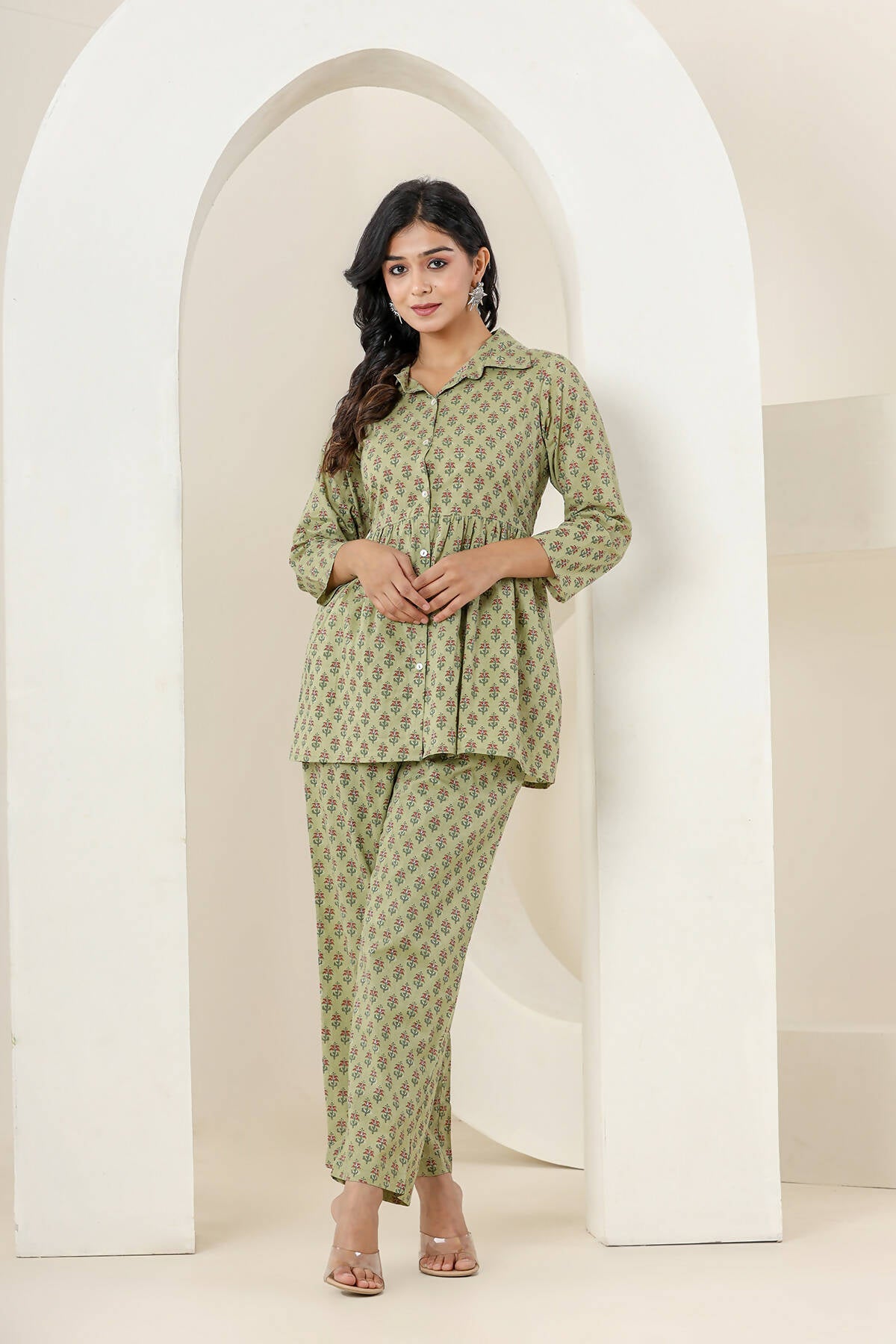 Kaajh Women's Green Printed Cotton Co-ord Set - Distacart