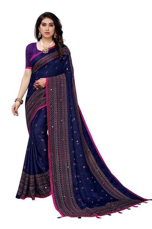 Vamika Blue Jute Silk Embelished Saree (HOLIKA BLUE)