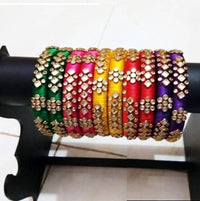 Thumbnail for Multi Color Stoned Designer Silk Threaded Bangles Set of 5