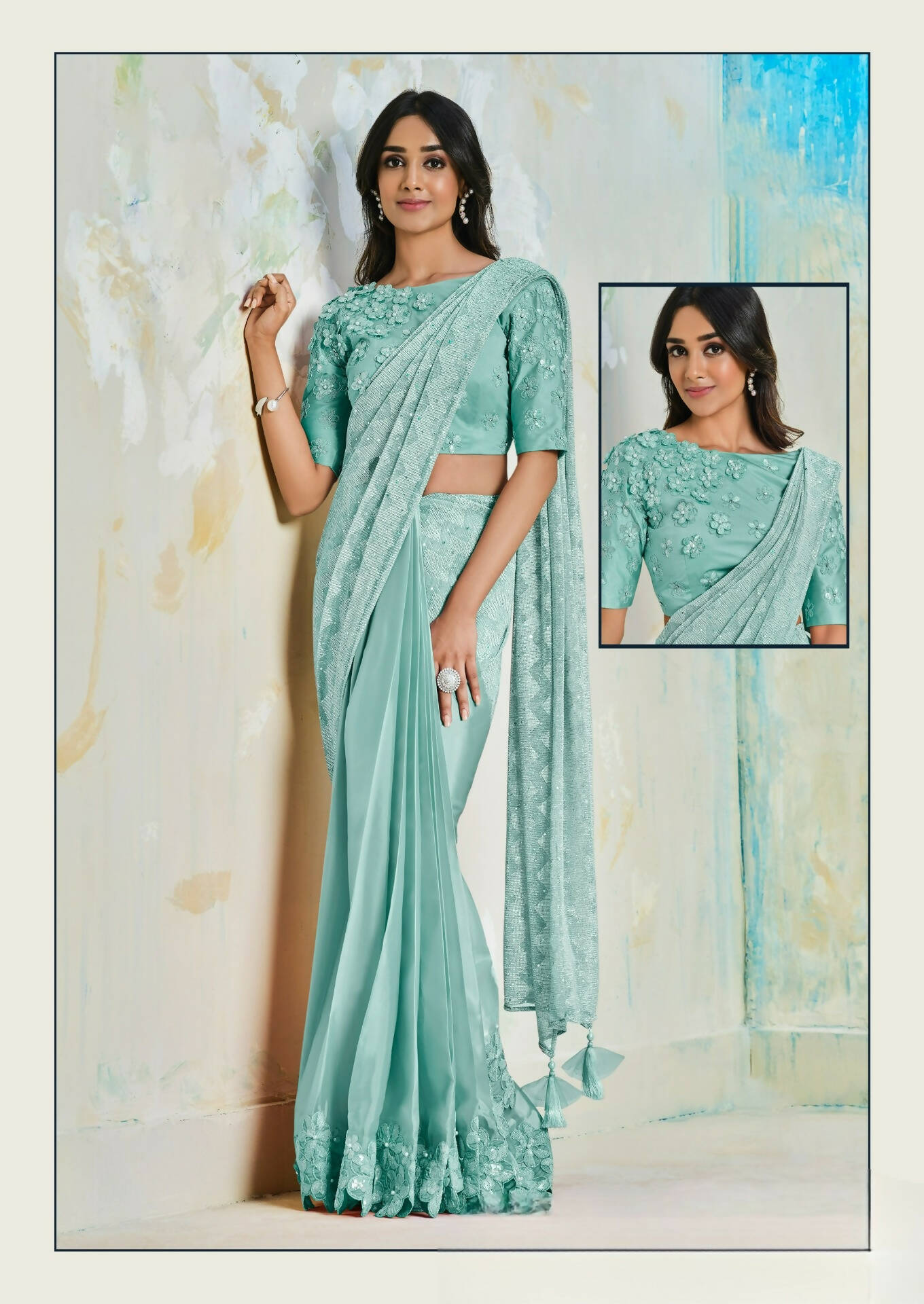 Satin Silk Saree With Stitched Blouse - Mohmanthan Royal - Distacart