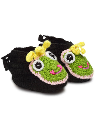 Chutput Kids Woollen Hand Knitted Frog Face Detailed Booties - Black - Distacart
