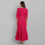 Thumbnail for Juniper Fuchsia Rayon Festive Wear Embroidered Tiered Long Dress - Distacart