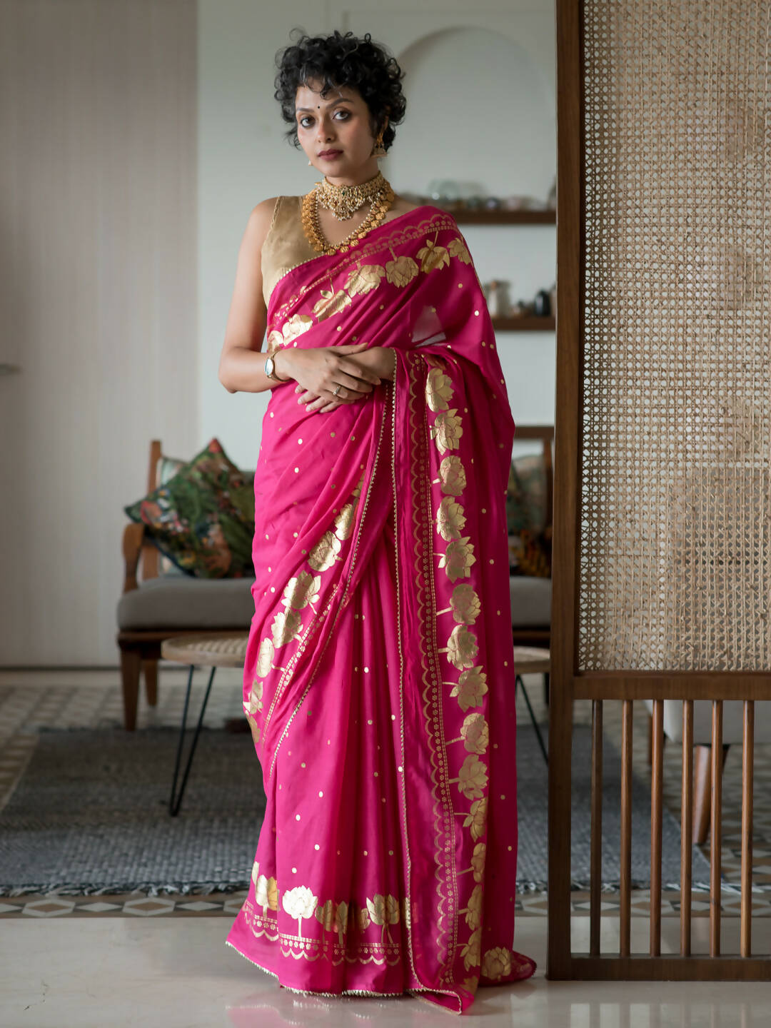 Suta Pink Floral Cotton Blend Saree - Distacart