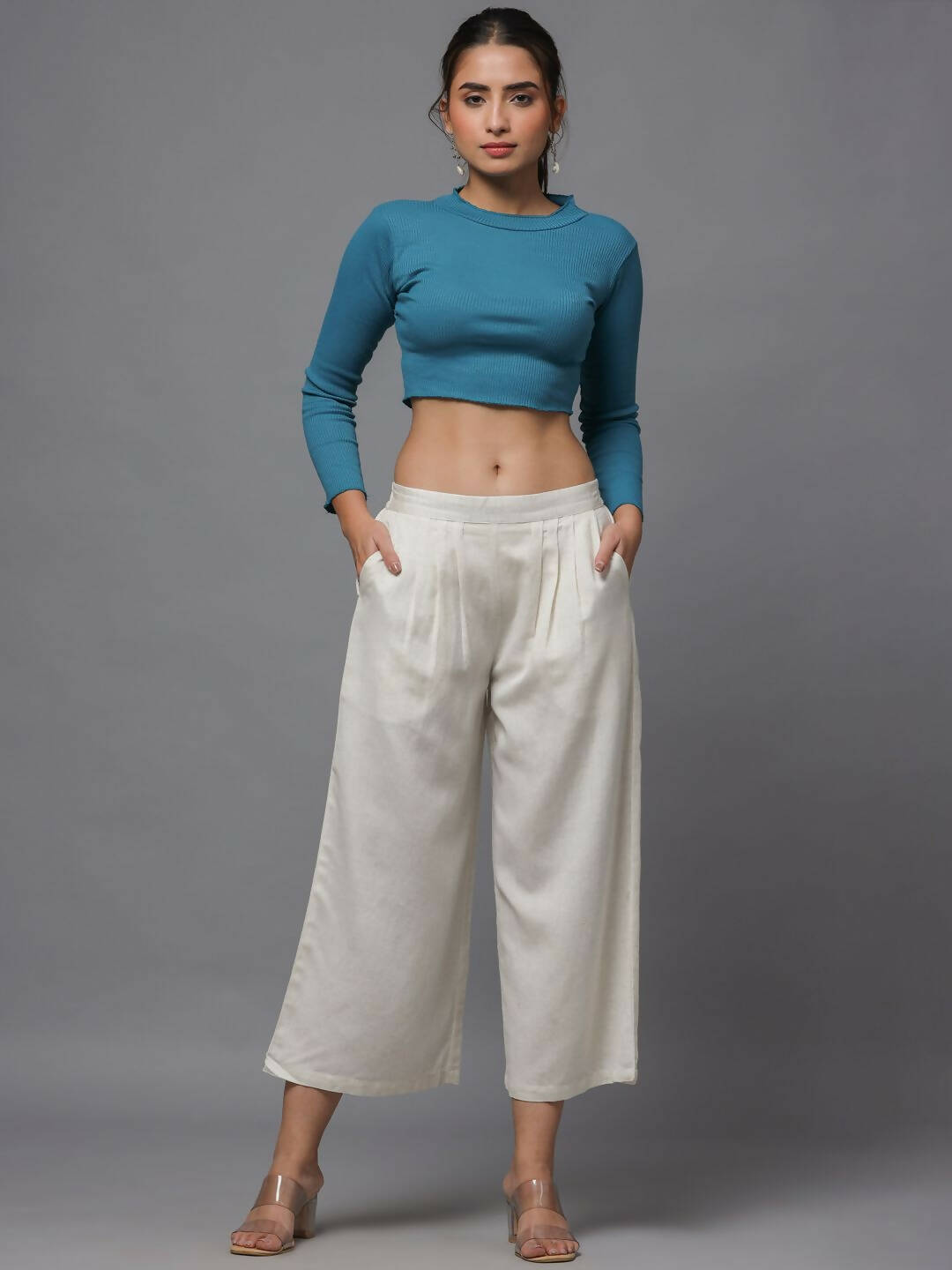 Juniper Women's Natural Solid Wide Leg Palazzo - Distacart