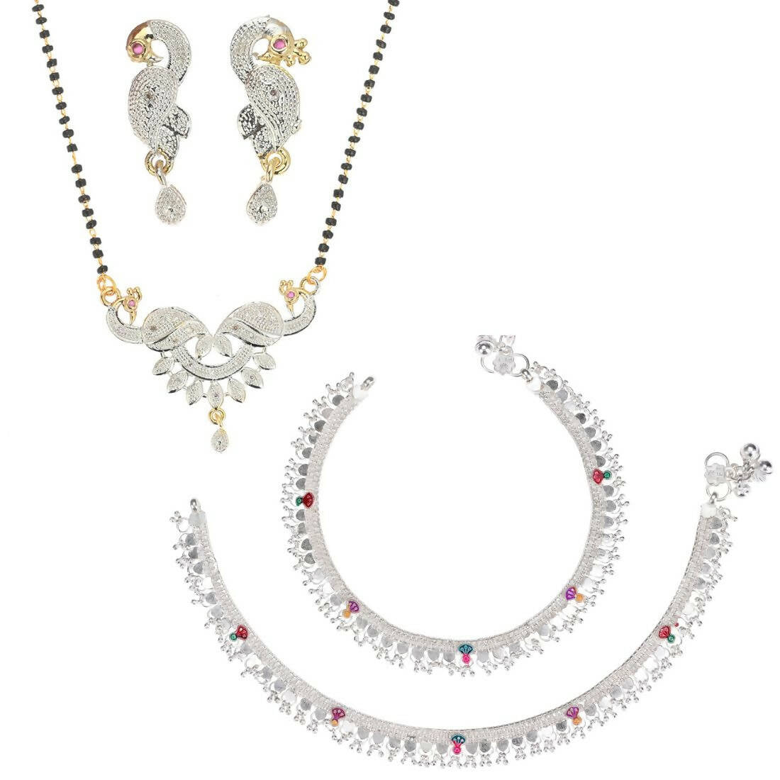 AanyaCentric Gold-plated Mangalsutra Pendant Earring Set & Silver Plated Anklet - Distacart