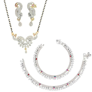 AanyaCentric Gold-plated Mangalsutra Pendant Earring Set & Silver Plated Anklet - Distacart