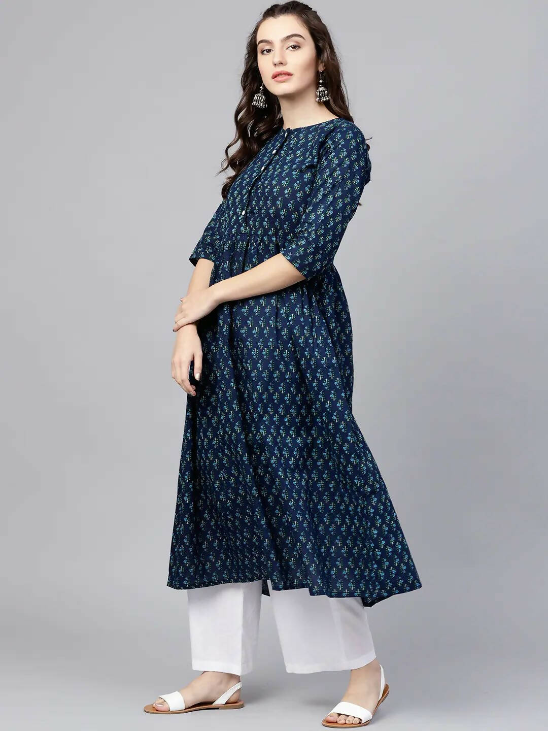 Vamika Printed Cotton Blue Party Wear/Casual Wear Women Kurta Set/Suit - Distacart