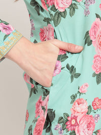 Thumbnail for Ahalyaa Women Green Floral Printed Regular Kurta Churidar Set & With Dupatta