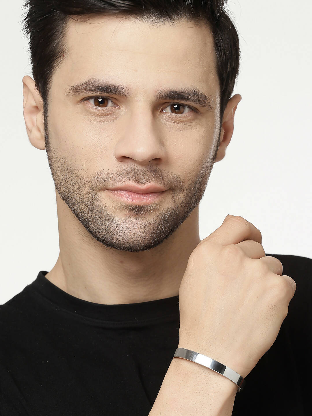 NVR Men Silver Stainless Steel Cuff Bracelet - Distacart