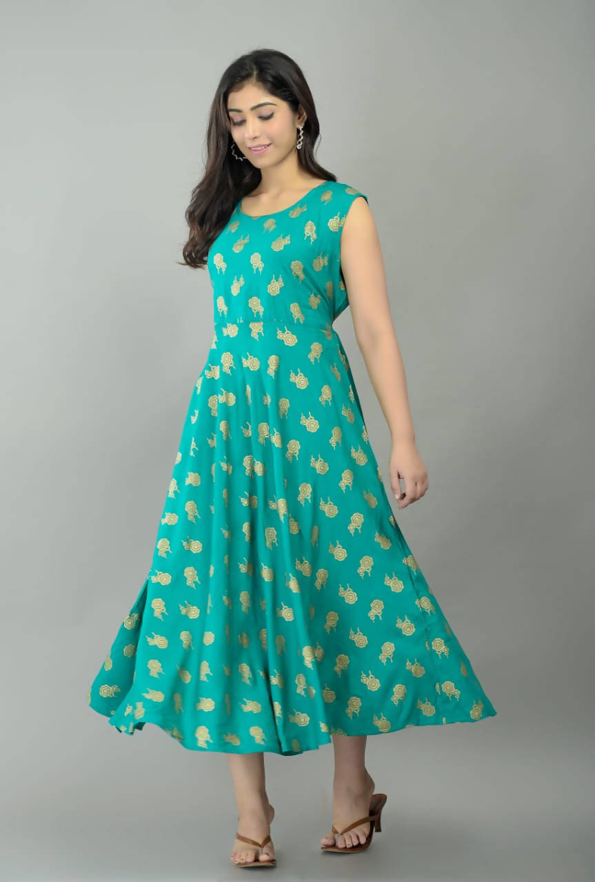 Vamika Sky Blue Rayon Gold Printed Party Wear/Casual Wear Kurti - Distacart