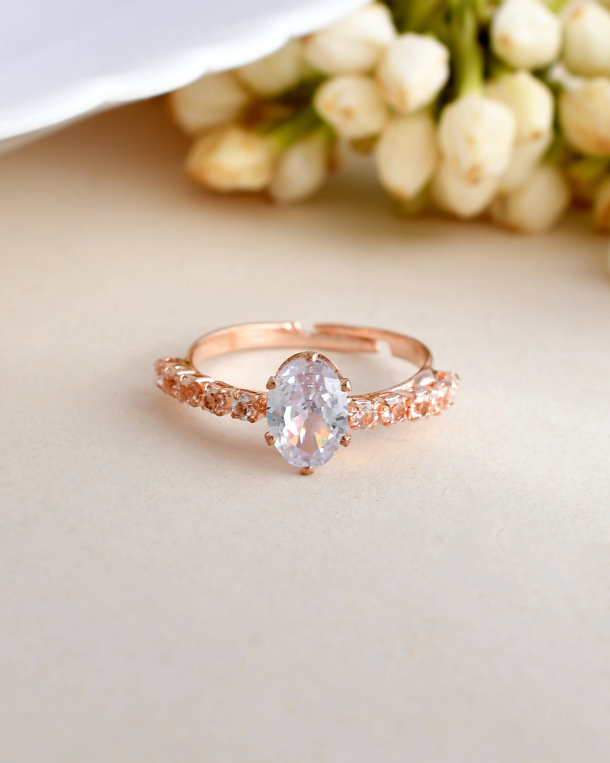 VOJ white CZ-detail Stainless Steel Cubic Zirconia Gold Plated adjustable finger Ring - Distacart