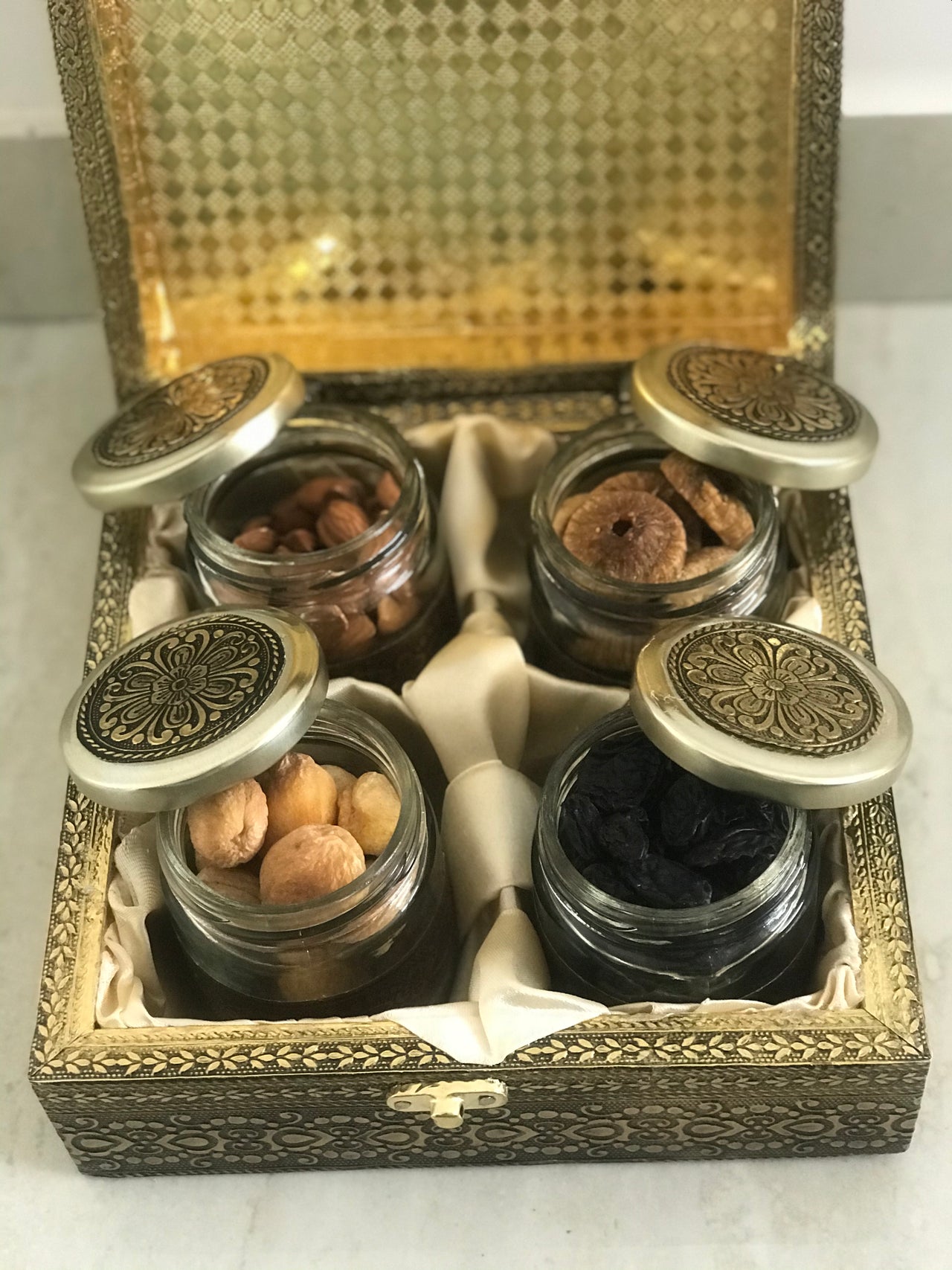 SK Mithaii Assorted Dry Fruit Gift Box | Almond | Figs(Anjeer) | Apricot | Black Resins | 4 Jars | Birthday Gift | Christmas Gift | New Year Gift - Distacart