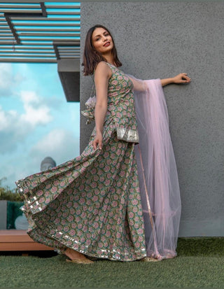 Pomcha Jaipur Hand Block Print Cotton Kurta Skirt Set - Distacart