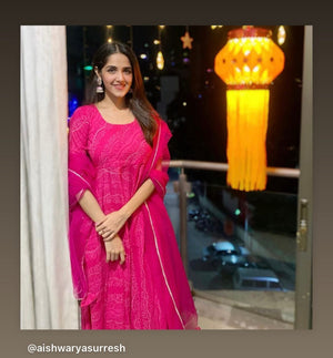 Pomcha Jaipur Bhandhej Pink Cotton Anarkali Set - Distacart