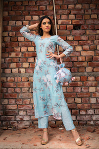 Thumbnail for Pomcha Jaipur Peony Blue Modal Cotton Suit Set - Distacart