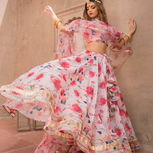 Pomcha Jaipur Pink Peony Modal Lehenga Set - Distacart