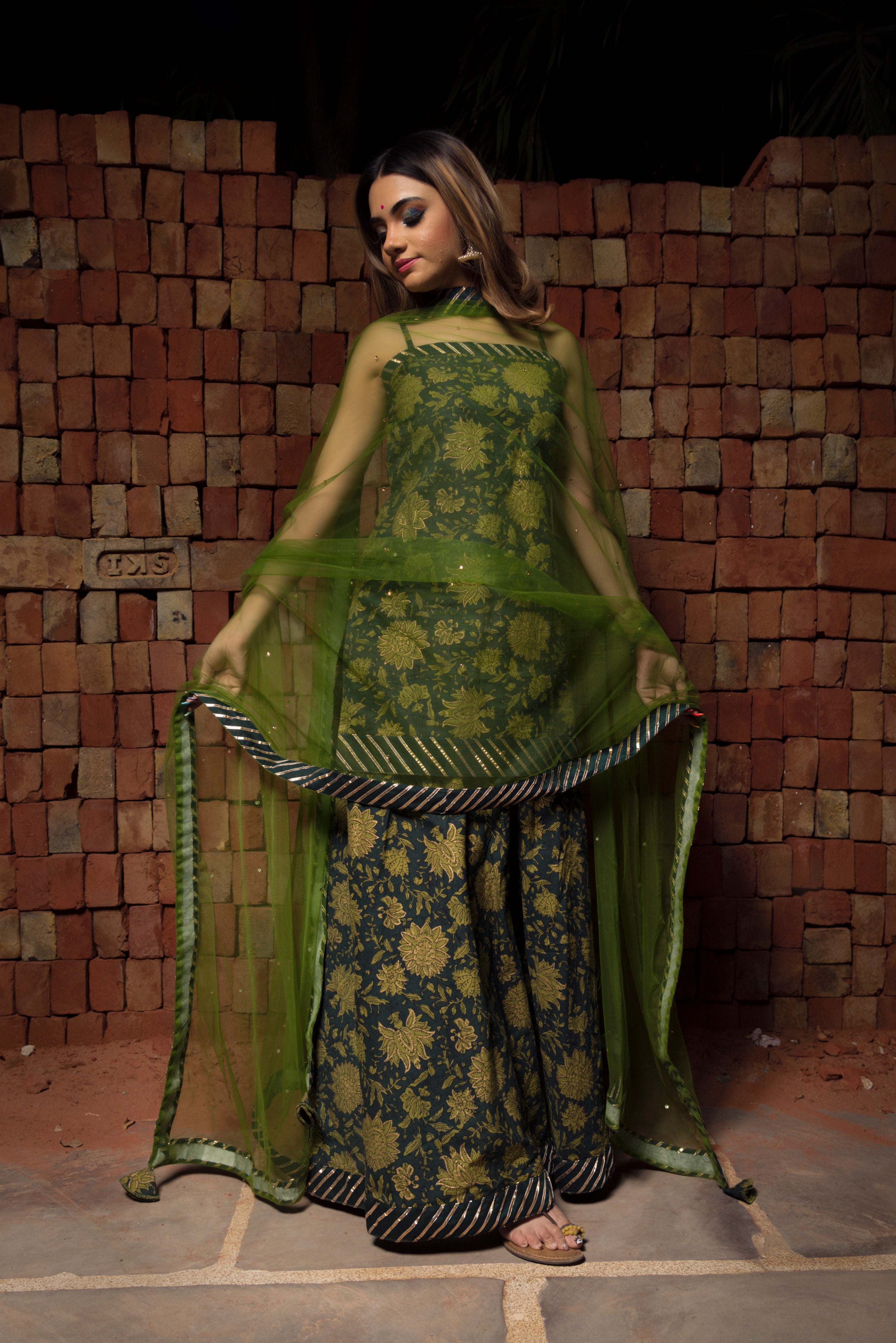 Pomcha Jaipur Orchid Green Hand Block Pure Cotton Suit Set - Distacart