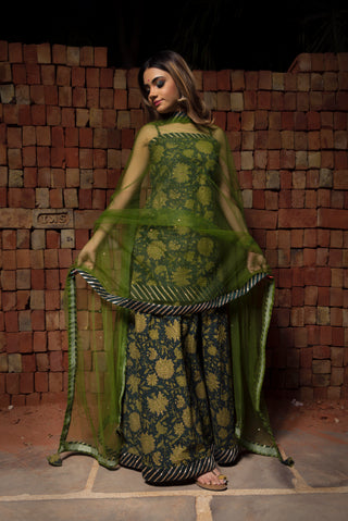 Pomcha Jaipur Orchid Green Hand Block Pure Cotton Suit Set - Distacart