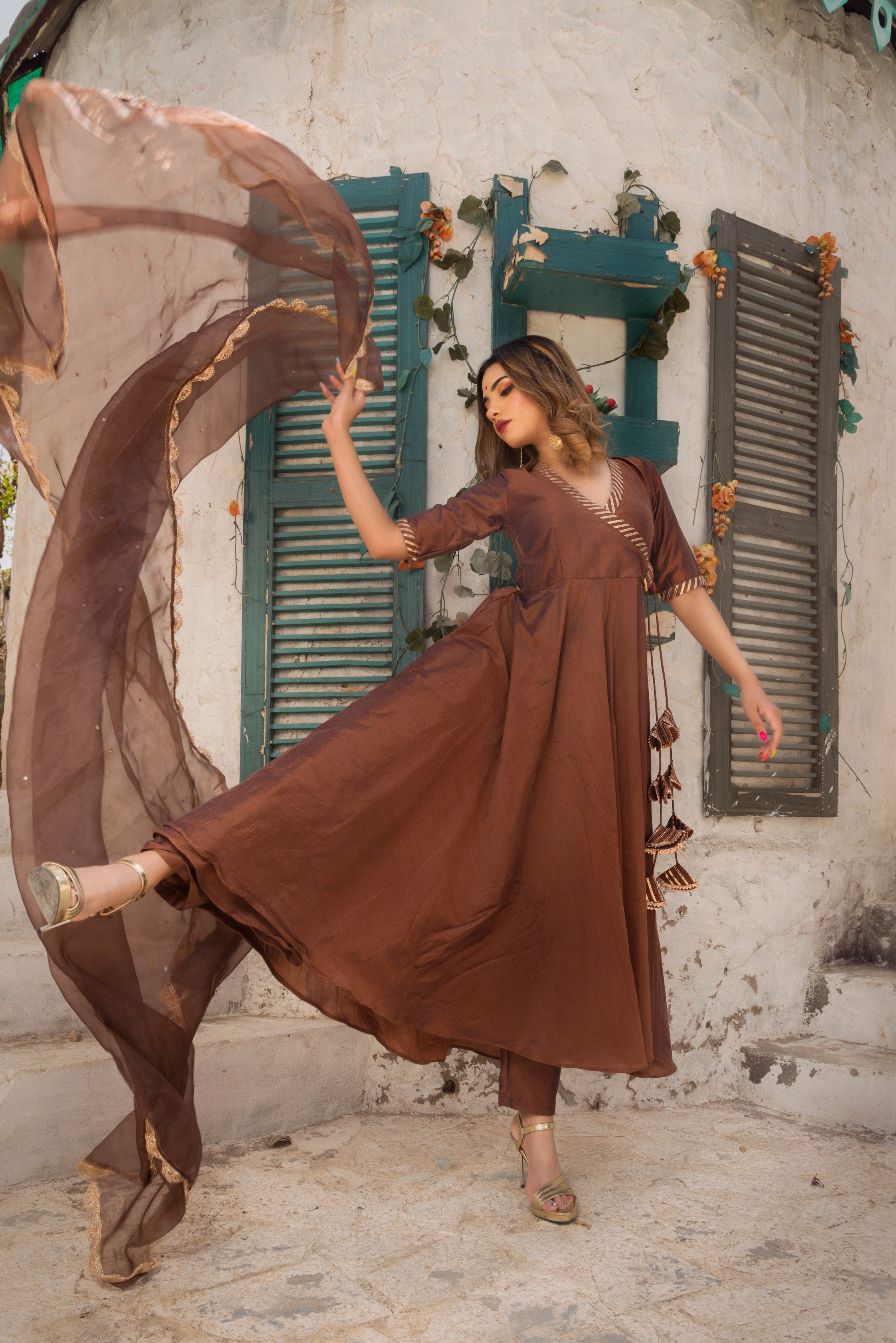 Pomcha Jaipur Raat Rani Cotton Silk Anarkali Suit Set - Distacart