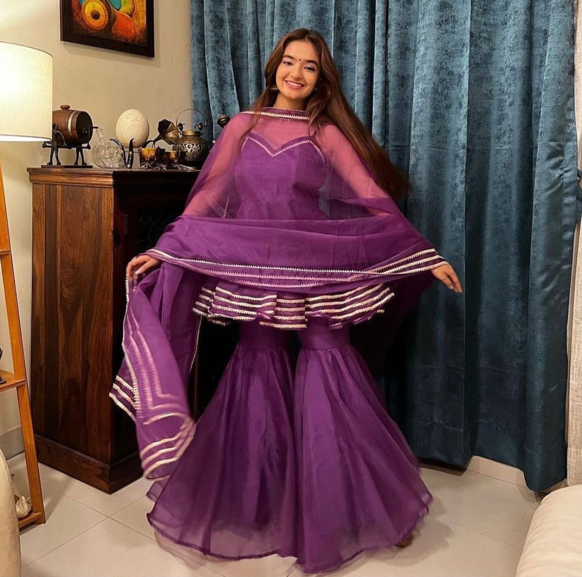 Pomcha Jaipur Masakali Purple Organza Sharara Set - Distacart