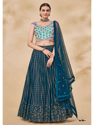 Myra Teal Green Georgette Embroidered Designer Lehenga - Distacart