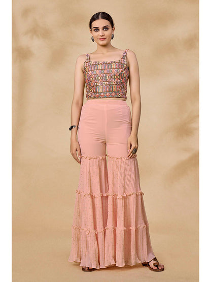 Myra Peach Gorgette Jacket Style Suit - Distacart