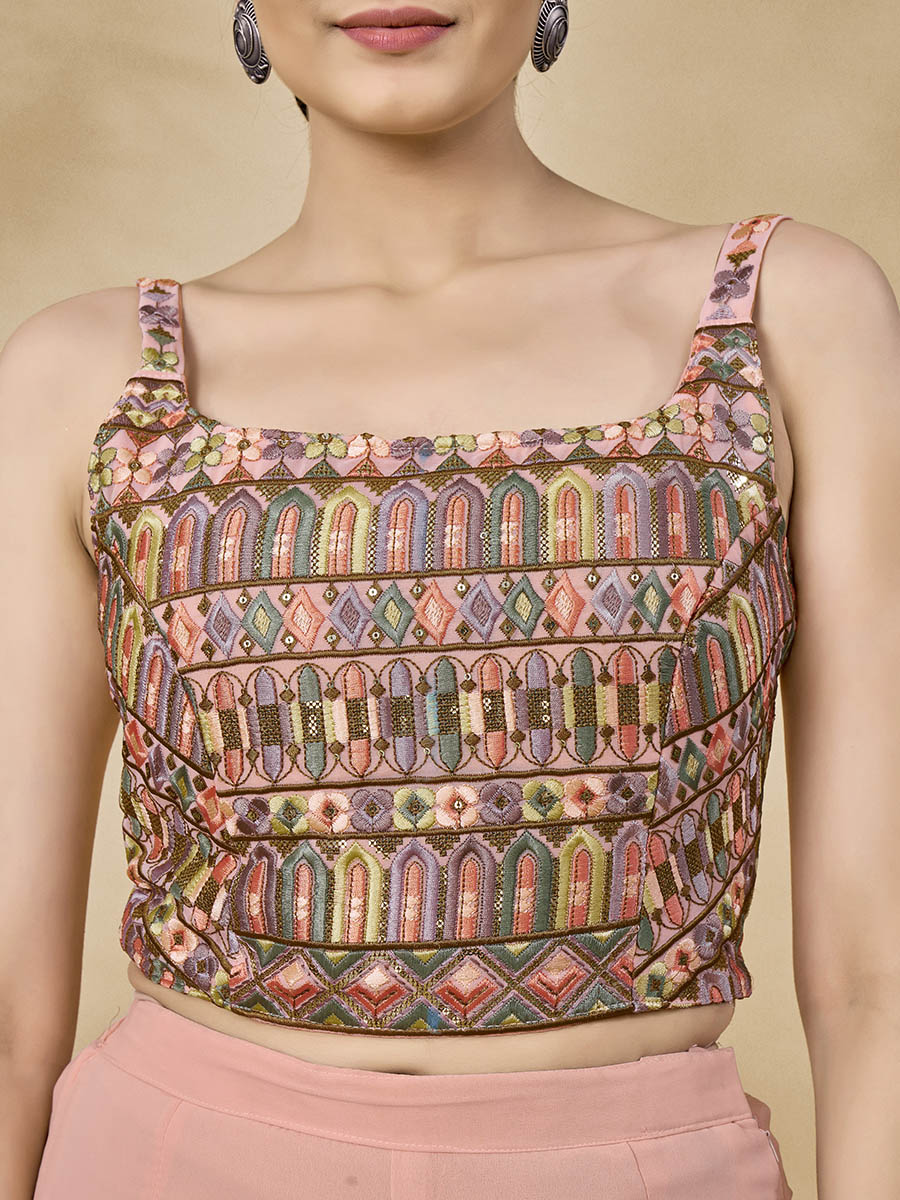 Myra Peach Gorgette Jacket Style Suit - Distacart