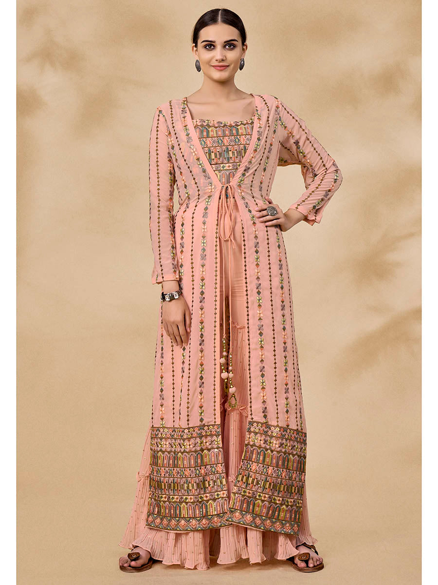 Myra Peach Gorgette Jacket Style Suit - Distacart