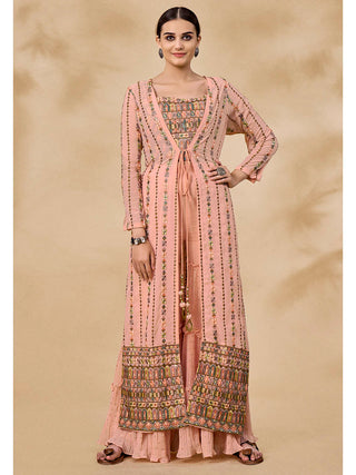 Myra Peach Gorgette Jacket Style Suit - Distacart