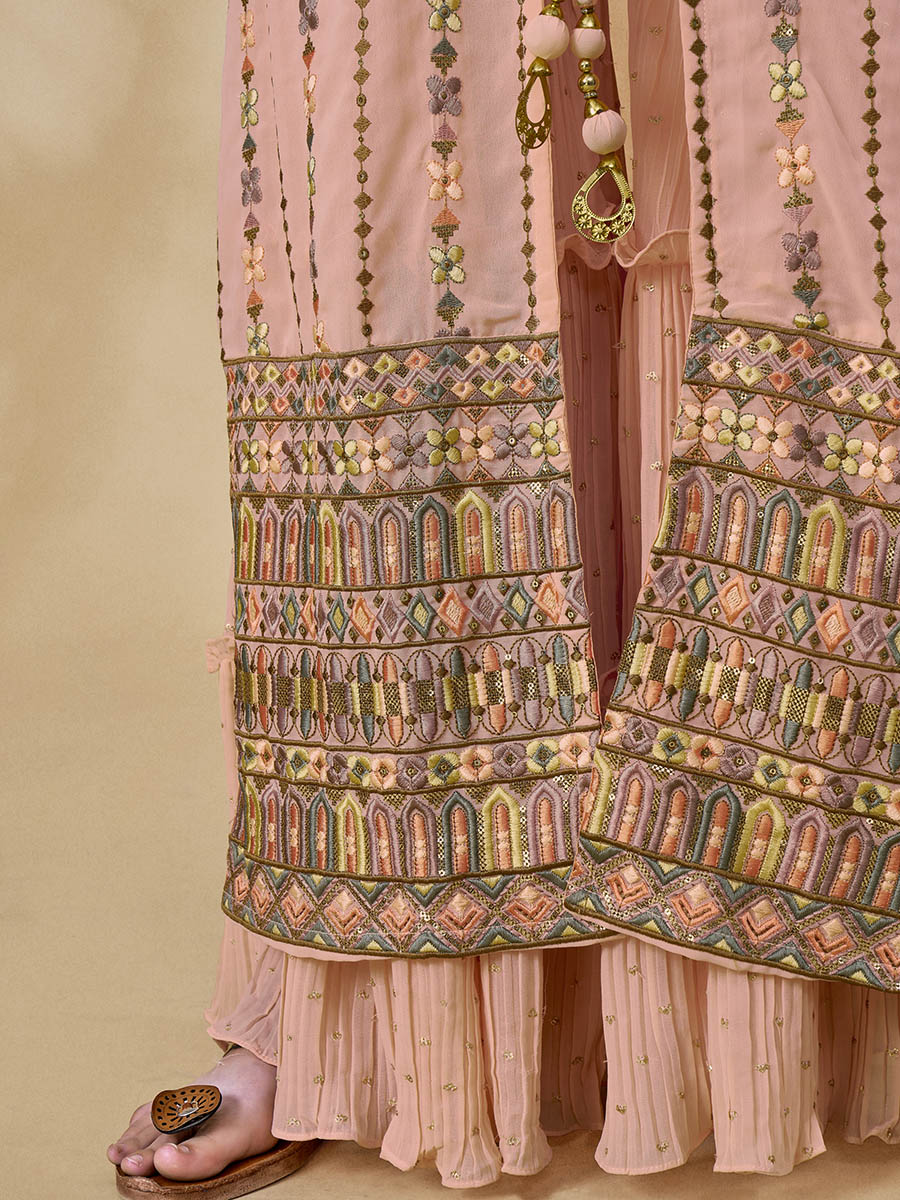 Myra Peach Gorgette Jacket Style Suit - Distacart