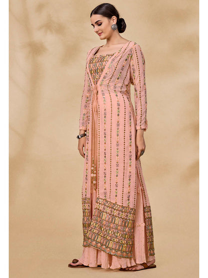 Myra Peach Gorgette Jacket Style Suit - Distacart