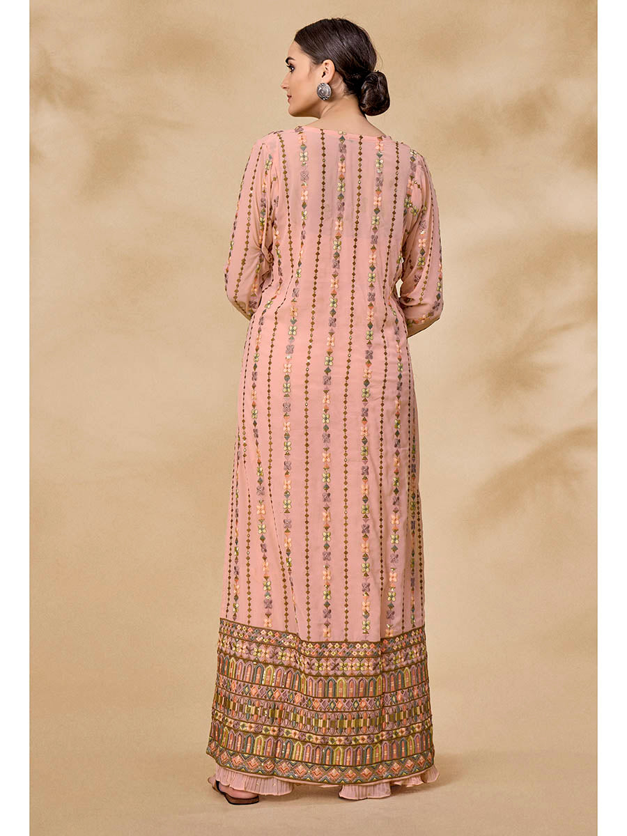 Myra Peach Gorgette Jacket Style Suit - Distacart