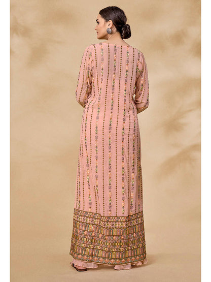 Myra Peach Gorgette Jacket Style Suit - Distacart