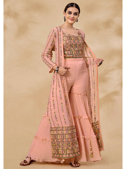 Myra Peach Gorgette Jacket Style Suit - Distacart