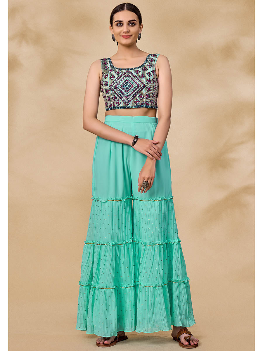 Myra Wine Jacket Style Sharara Suit - Distacart