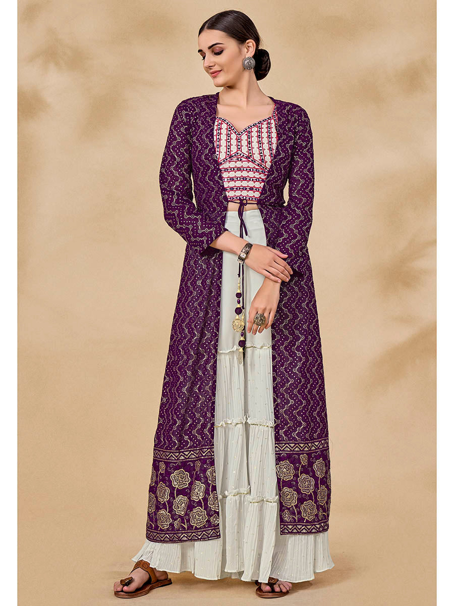 Myra Purple Jacket Style Sharara Suit - Distacart