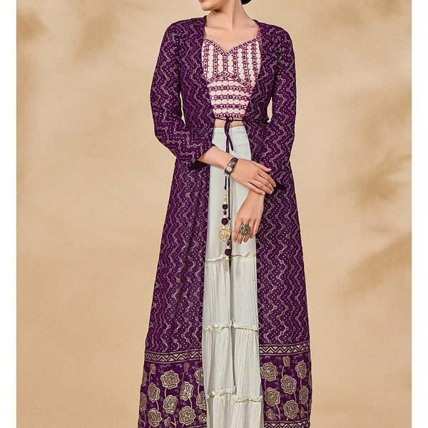 Myra Purple Jacket Style Sharara Suit - Distacart