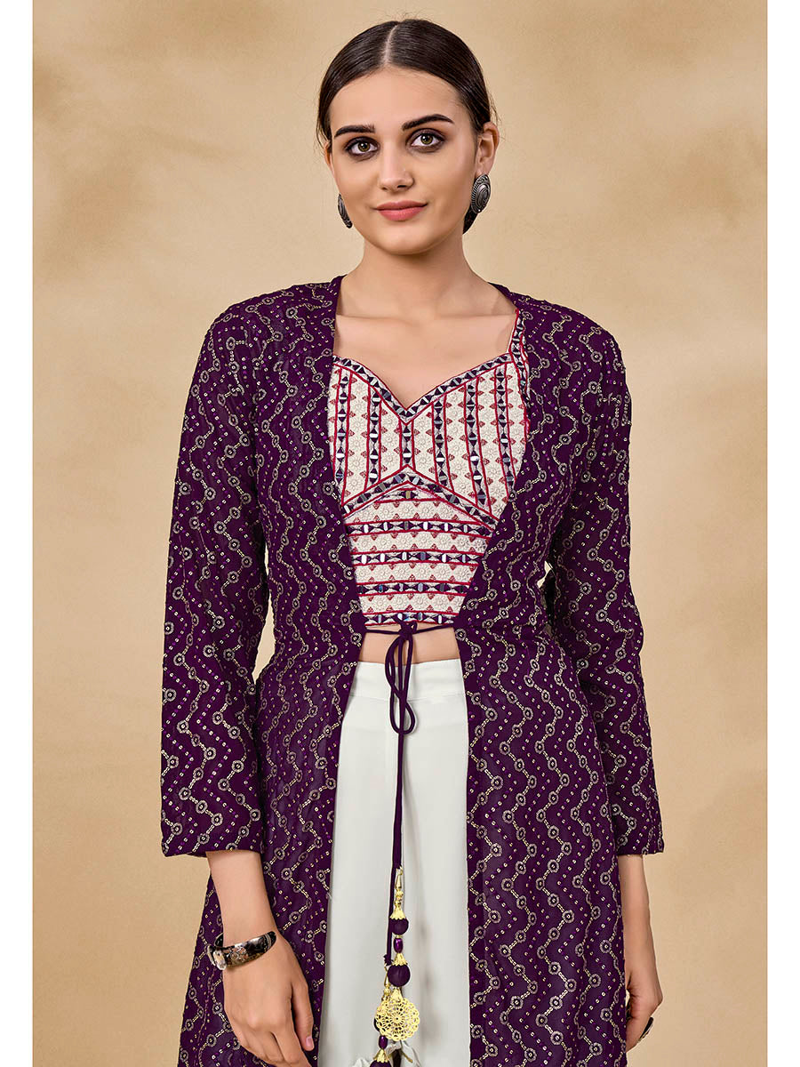 Myra Purple Jacket Style Sharara Suit - Distacart
