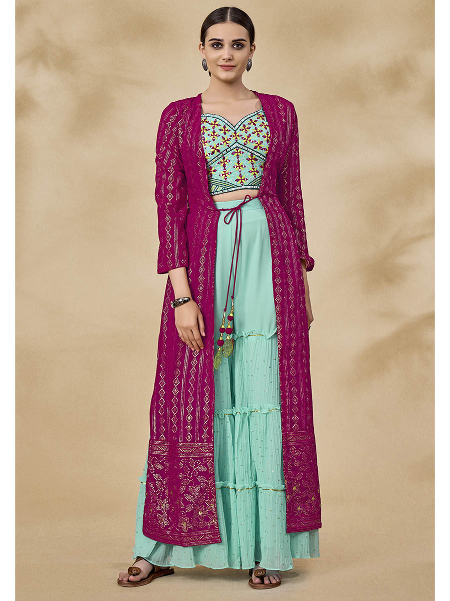 Myra Pink Jacket Style Sharara Suit - Distacart