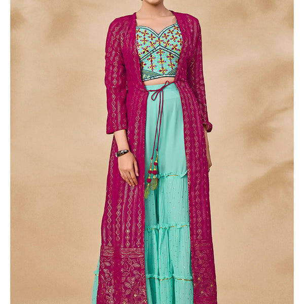 Myra Pink Jacket Style Sharara Suit - Distacart