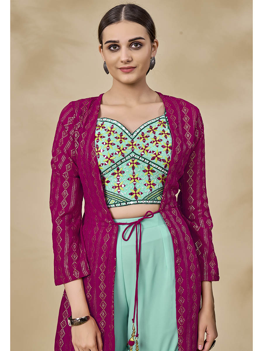 Myra Pink Jacket Style Sharara Suit - Distacart